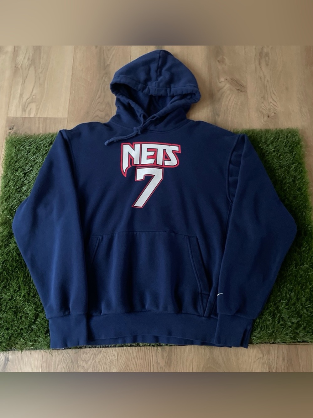 NBA Kevin Durant Navy Hoodie with Nets 7 Chest Graphic.